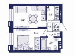 Продается 1-комнатная квартира ЖК Сила леса, корп 2, 36  м&sup2;, 5700000 рублей