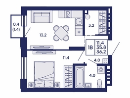 Продается 1-комнатная квартира ЖК Сила леса, корп 2, 36.2  м&sup2;, 5950000 рублей