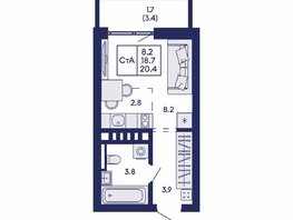 Продается Студия ЖК Горизонт, дом 2, 20.4  м&sup2;, 4200000 рублей