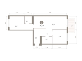 Продается 2-комнатная квартира ЖК Пшеница, дом 5.2, 74.2  м&sup2;, 9910000 рублей