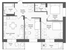 Продается 4-комнатная квартира ЖК Тетрис, корпус 1, 77.6  м&sup2;, 12869650 рублей