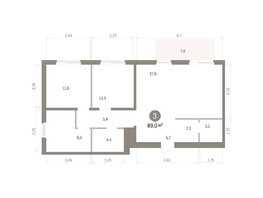 Продается 3-комнатная квартира ЖК Пшеница, дом 5.2, 89  м&sup2;, 12410000 рублей