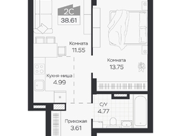 Продается 2-комнатная квартира ЖК Базилик, дом 3, 38.61  м&sup2;, 6095000 рублей