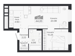 Продается 2-комнатная квартира ЖК Базилик, дом 3, 44.2  м&sup2;, 7166000 рублей