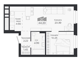 Продается 2-комнатная квартира ЖК Базилик, дом 3, 44.2  м&sup2;, 7190000 рублей