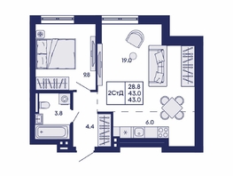 Продается 2-комнатная квартира ЖК Горизонт, дом 2, 43  м&sup2;, 6100000 рублей