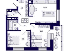 Продается 2-комнатная квартира ЖК Сподвижники, дом 1, 61.7  м&sup2;, 7500000 рублей