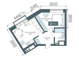 Продается 1-комнатная квартира  Кварталы Немировича, 2 очередь, 41.1  м&sup2;, 7390000 рублей