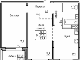 Продается 2-комнатная квартира ЖК Самоцветы, Бирюза дом 1, 63.7  м&sup2;, 7331743 рублей