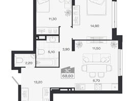 Продается 3-комнатная квартира ЖК Ясный берег, дом 32, 68.8  м&sup2;, 9737000 рублей
