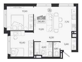 Продается 3-комнатная квартира ЖК Ясный берег, дом 33, 56.9  м&sup2;, 9094000 рублей