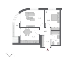 Продается 2-комнатная квартира ЖК Беринг, дом 3, 59.64  м&sup2;, 9950000 рублей