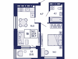 Продается 1-комнатная квартира ЖК Сила леса, корп 1, 39.7  м&sup2;, 6300000 рублей