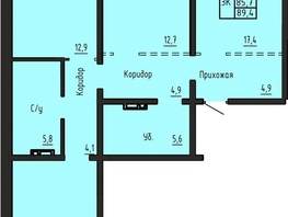 Продается 3-комнатная квартира ЖК Акварельный 4.0, 89.4  м&sup2;, 9400000 рублей