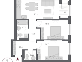 Продается 3-комнатная квартира ЖК ОСКАР, дом 3, 68.3  м&sup2;, 13290000 рублей