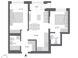 Продается 2-комнатная квартира ЖК ОСКАР, дом 3, 62.4  м&sup2;, 12600000 рублей