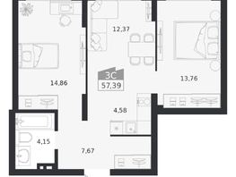 Продается 3-комнатная квартира ЖК Ясный берег, дом 20, 57.39  м&sup2;, 10169000 рублей