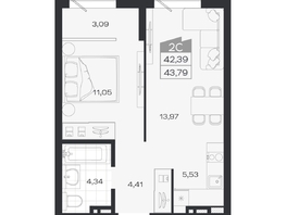 Продается 2-комнатная квартира ЖК Ясный берег, дом 20, 44.09  м&sup2;, 7617000 рублей