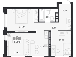 Продается 3-комнатная квартира ЖК Ясный берег, дом 20, 57.86  м&sup2;, 10762000 рублей