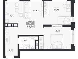 Продается 3-комнатная квартира ЖК Ясный берег, дом 20, 58.8  м&sup2;, 11333000 рублей