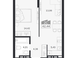 Продается 2-комнатная квартира ЖК Ясный берег, дом 20, 42.44  м&sup2;, 8367000 рублей
