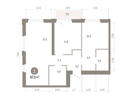 Продается 2-комнатная квартира ЖК Город на озере, 67.45  м&sup2;, 16340000 рублей