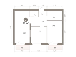 Продается 2-комнатная квартира ЖК Город на озере, 70.94  м&sup2;, 15350000 рублей