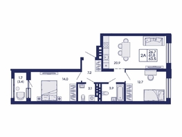 Продается 2-комнатная квартира ЖК Сила леса, корп 2, 63.5  м&sup2;, 8650000 рублей