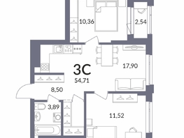 Продается 3-комнатная квартира ЖК Горская Лагуна, 54.2  м&sup2;, 11603000 рублей