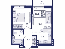 Продается 2-комнатная квартира ЖК Горизонт, дом 2, 35.6  м&sup2;, 5600000 рублей