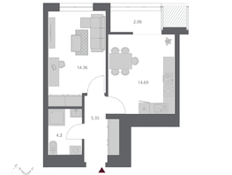 Продается 1-комнатная квартира ЖК Беринг, дом 3, 41.68  м&sup2;, 9490000 рублей