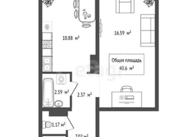 Продается 1-комнатная квартира Виктора Шевелева ул, 40.6  м&sup2;, 3600000 рублей