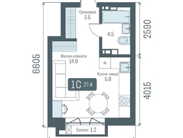 Продается 1-комнатная квартира  Кварталы Немировича, 2 очередь, 27.4  м&sup2;, 5380000 рублей