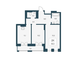 Продается 2-комнатная квартира ЖК Расцветай на Кропоткина, дом 1, 58.5  м&sup2;, 11150000 рублей