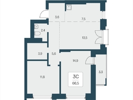 Продается 3-комнатная квартира ЖК Расцветай на Кропоткина, дом 2, 66.6  м&sup2;, 11450000 рублей