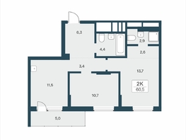 Продается 2-комнатная квартира ЖК Расцветай на Учительской, 60.5  м&sup2;, 9550000 рублей