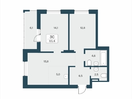 Продается 3-комнатная квартира ЖК Расцветай на Учительской, 65.4  м&sup2;, 9200000 рублей
