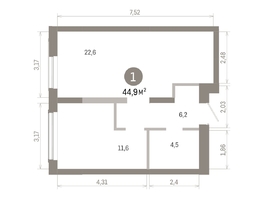 Продается 1-комнатная квартира ЖК Европейский берег, дом 46, 44.85  м&sup2;, 8070000 рублей