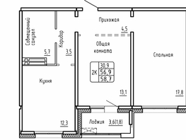 Продается 2-комнатная квартира ЖК Самоцветы, Бирюза дом 2, 58.7  м&sup2;, 7098012 рублей