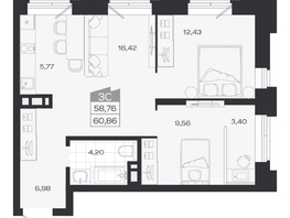 Продается 3-комнатная квартира ЖК Ясный берег, дом 20, 61.26  м&sup2;, 9369000 рублей