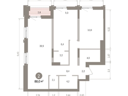 Продается 2-комнатная квартира ЖК Европейский берег, дом 32, 88.04  м&sup2;, 14350000 рублей