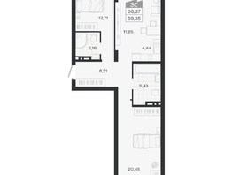 Продается 3-комнатная квартира ЖК Ясный берег, дом 19, бс 2-5, 69.35  м&sup2;, 11777000 рублей
