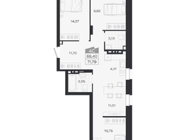 Продается 4-комнатная квартира ЖК Ясный берег, дом 19, бс 2-5, 71.79  м&sup2;, 11980000 рублей