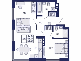 Продается 2-комнатная квартира ЖК Сила леса, корп 2, 58  м&sup2;, 10200000 рублей