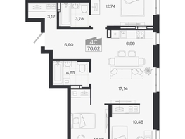 Продается 4-комнатная квартира ЖК Квартал 54, дом 1, 76.62  м&sup2;, 10405000 рублей