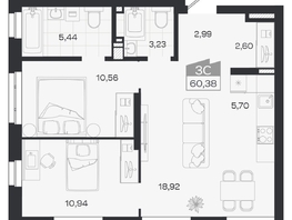 Продается 3-комнатная квартира ЖК Квартал 54, дом 1, 60.38  м&sup2;, 8834000 рублей