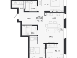 Продается 4-комнатная квартира ЖК Квартал 54, дом 1, 76.44  м&sup2;, 10965000 рублей