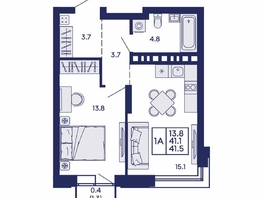 Продается 1-комнатная квартира ЖК Сила леса, корп 1, 41.5  м&sup2;, 6450000 рублей