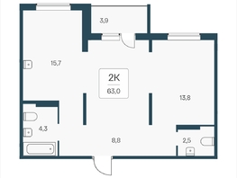 Продается 2-комнатная квартира ЖК Эко-квартал на Кедровой, д 3 сек 1, 62.8  м&sup2;, 7400000 рублей