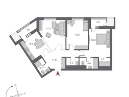 Продается 3-комнатная квартира ЖК Беринг, дом 2, 92.7  м&sup2;, 14690000 рублей